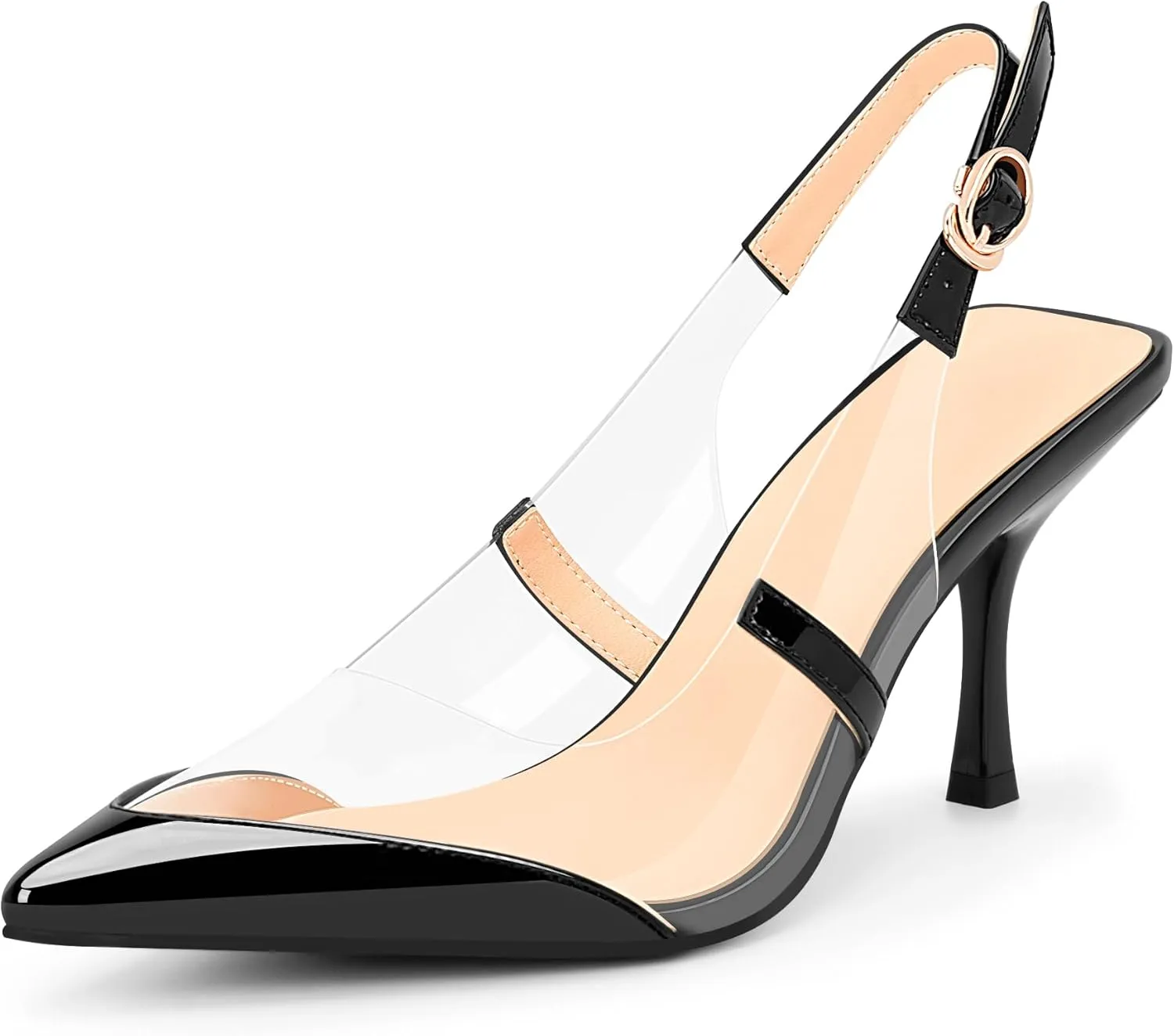 100FIXEO Women's Clear Slingbacks Stiletto High Heel Pointed Toe Pumps Sexy Dressy PVC Party Shoes