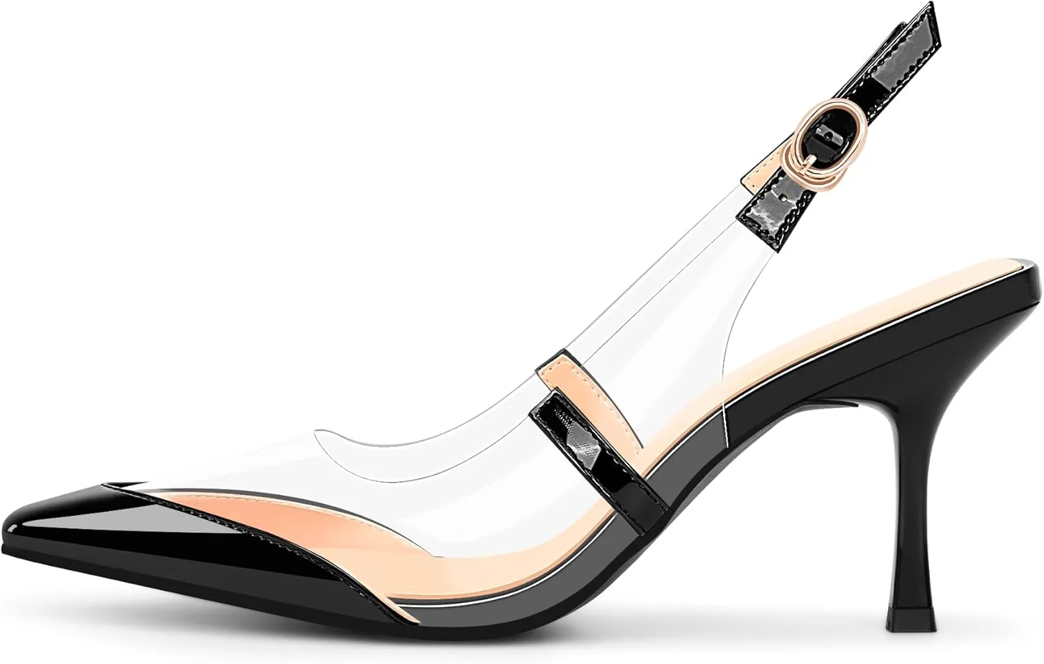 100FIXEO Women's Clear Slingbacks Stiletto High Heel Pointed Toe Pumps Sexy Dressy PVC Party Shoes