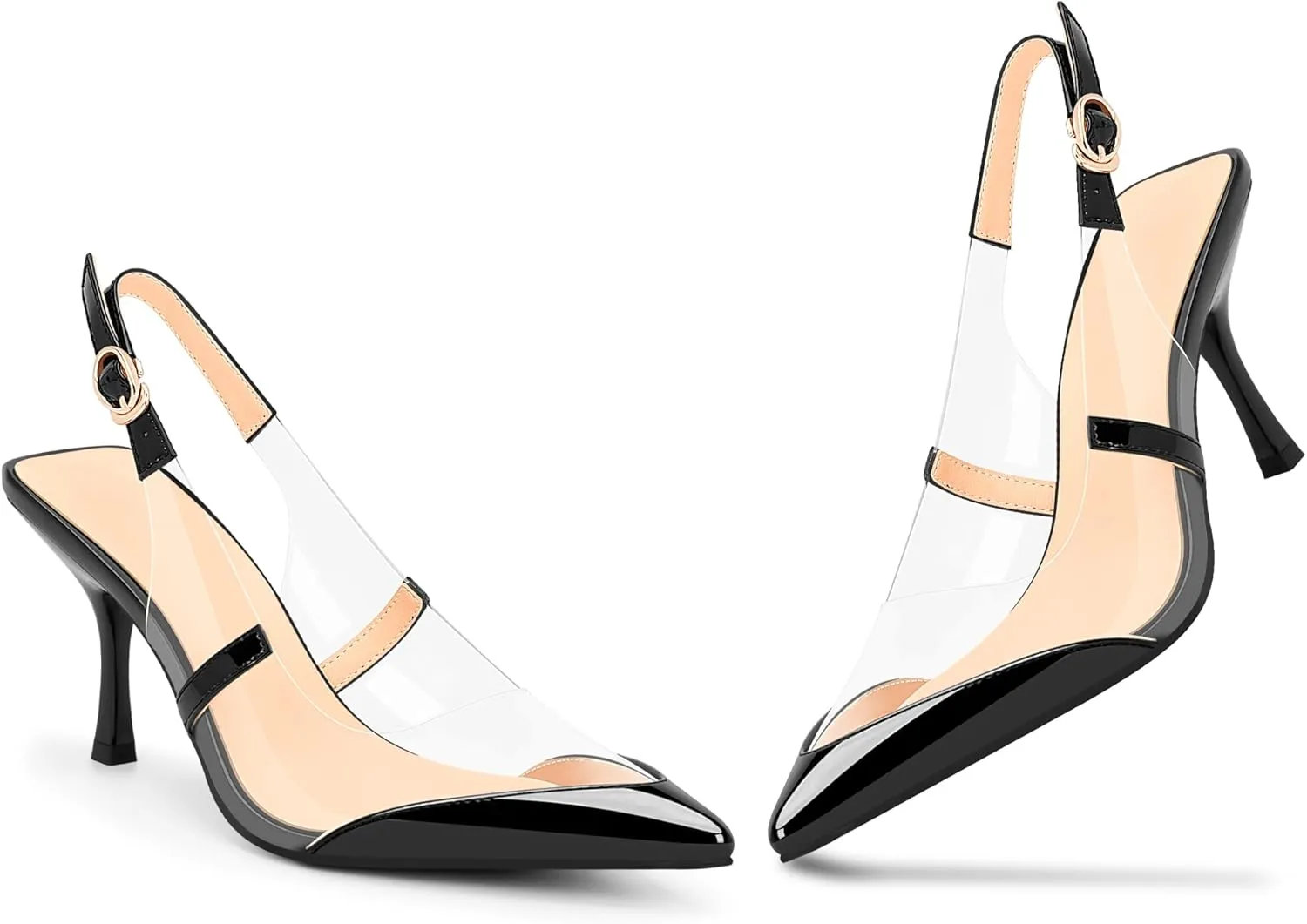 100FIXEO Women's Clear Slingbacks Stiletto High Heel Pointed Toe Pumps Sexy Dressy PVC Party Shoes