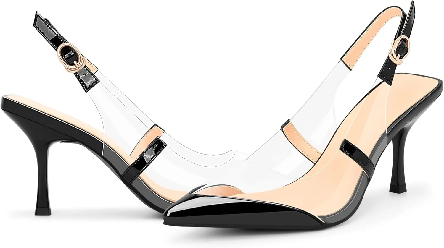 100FIXEO Women's Clear Slingbacks Stiletto High Heel Pointed Toe Pumps Sexy Dressy PVC Party Shoes