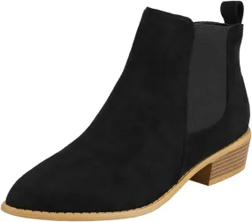 Ankle Boots for Women, Fashion Pointed Toe Chunky Block Heels Faux Stacked Low Heel Dressy Side Zipper Booties Shoes