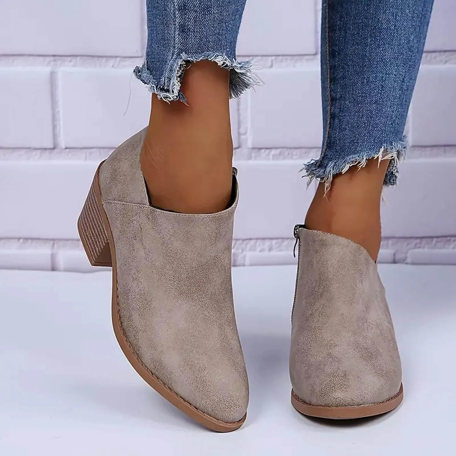 Ankle Boots for Women Women's Ankle Boots Side Zipper Chelsea Booties Winter Fall Fashion Short Boots Suede Low Stock Heel
