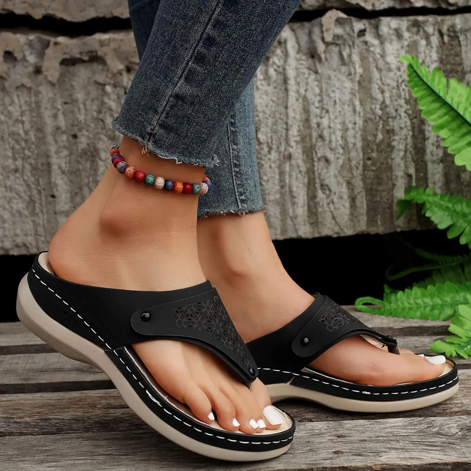 Avylays Orthopedic Sandals for Women 2025 Open Toe Summer Walking Slides Sandals Comfort Casual Cushion Wedge Sandals
