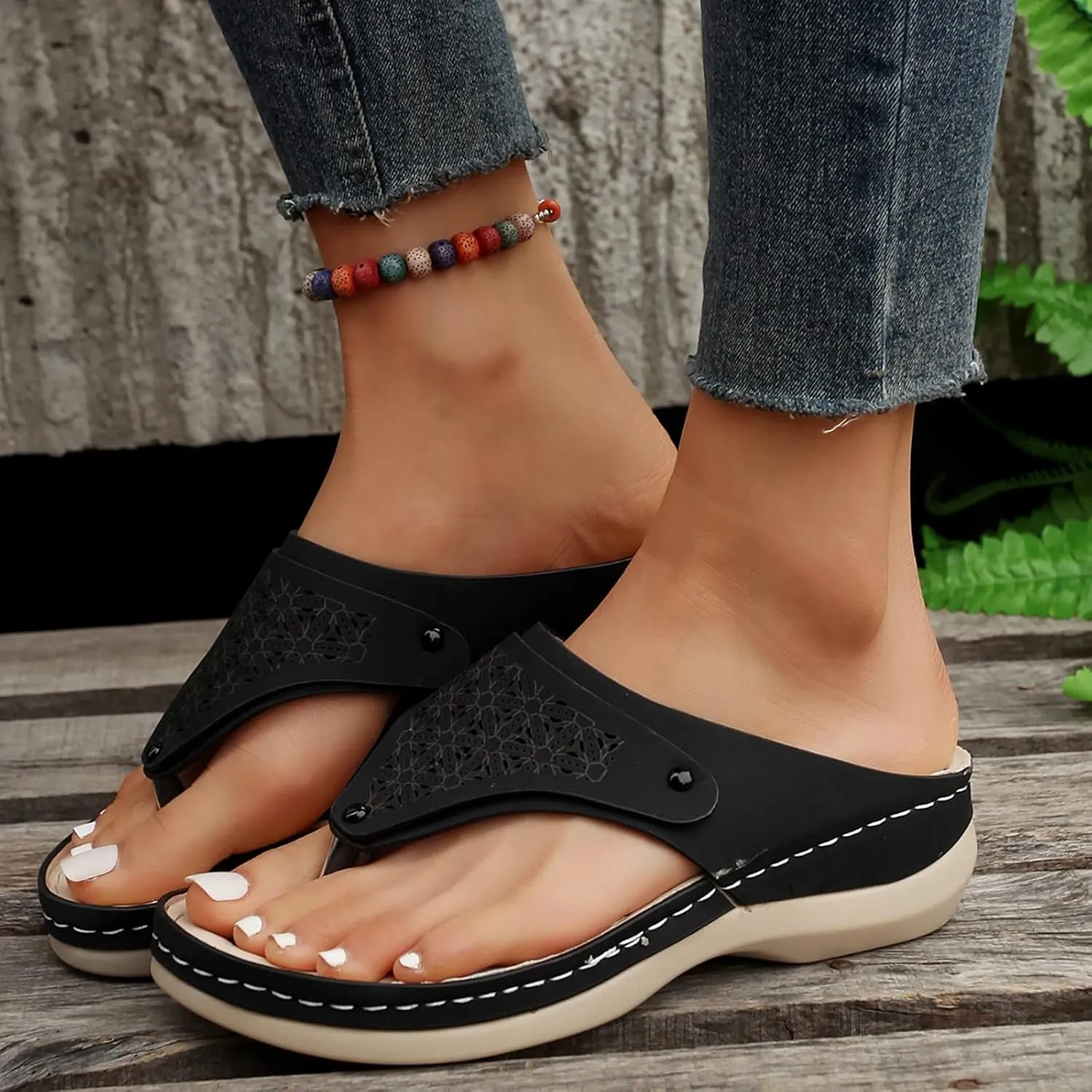 Avylays Orthopedic Sandals for Women 2025 Open Toe Summer Walking Slides Sandals Comfort Casual Cushion Wedge Sandals