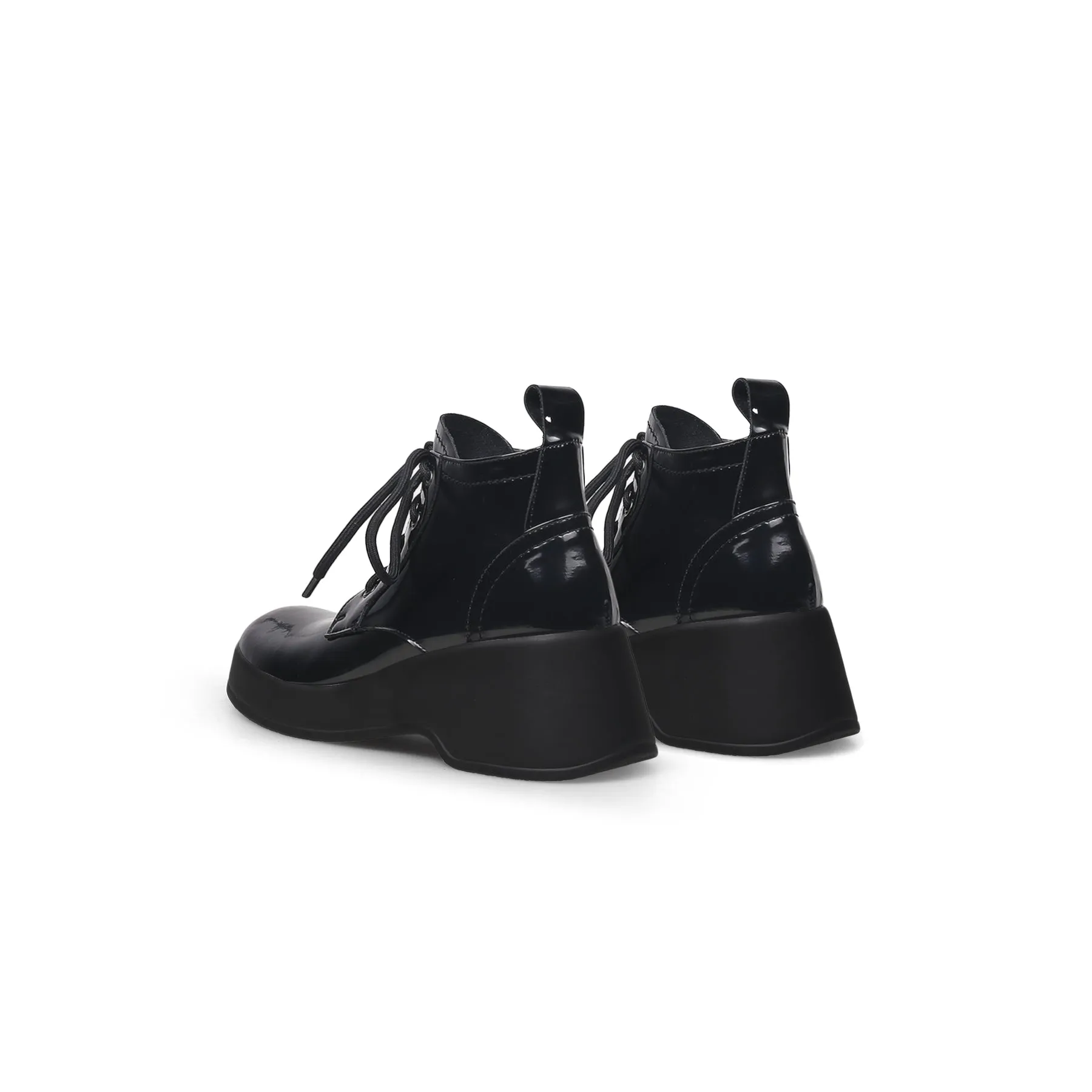 Black Leather Lace Up Low Ankle Boots