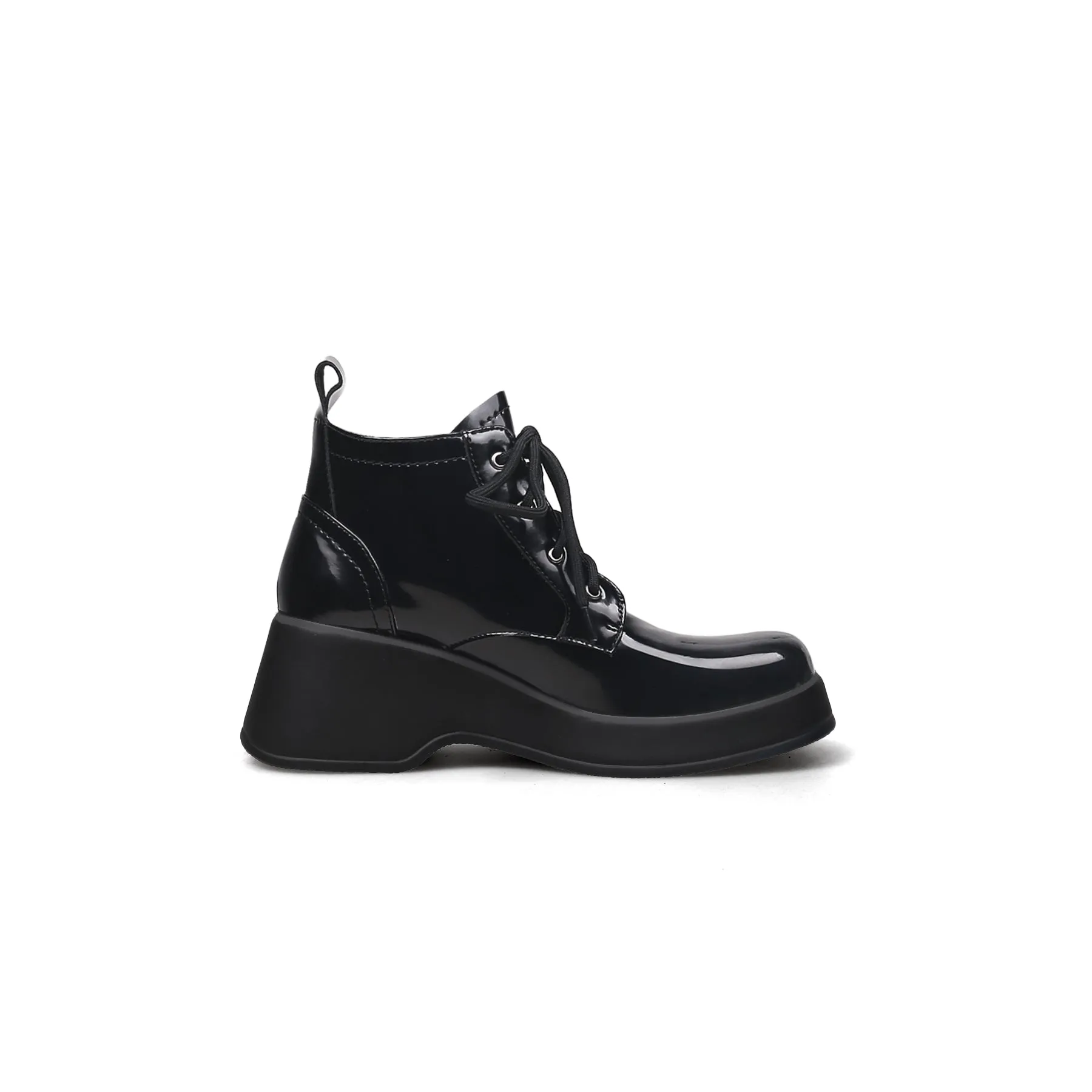 Black Leather Lace Up Low Ankle Boots
