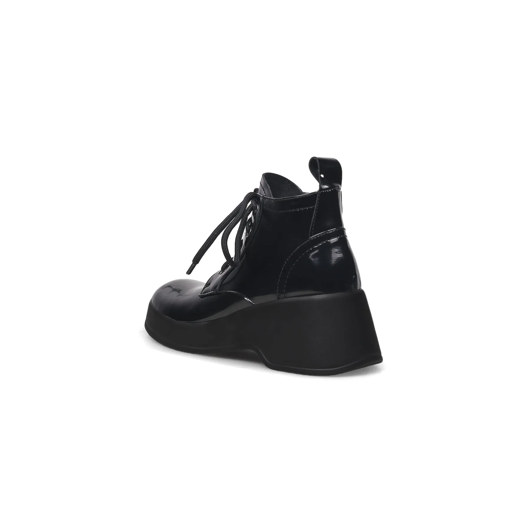 Black Leather Lace Up Low Ankle Boots