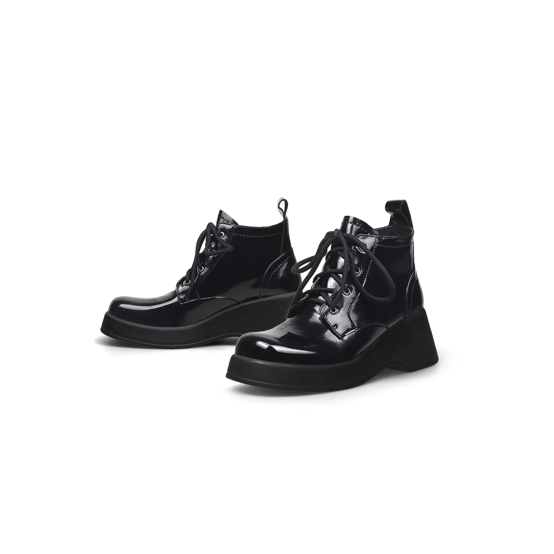 Black Leather Lace Up Low Ankle Boots