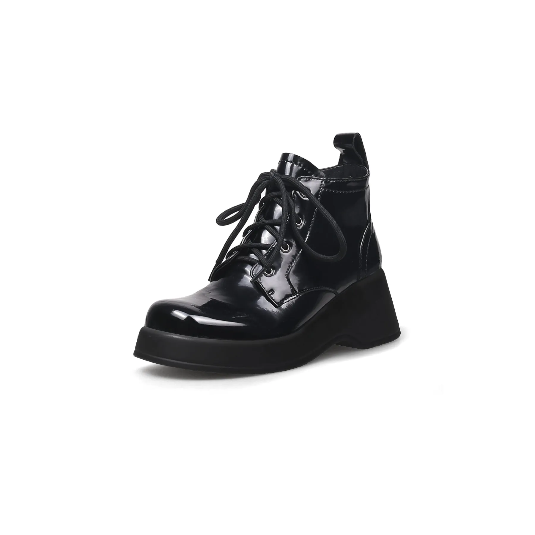 Black Leather Lace Up Low Ankle Boots
