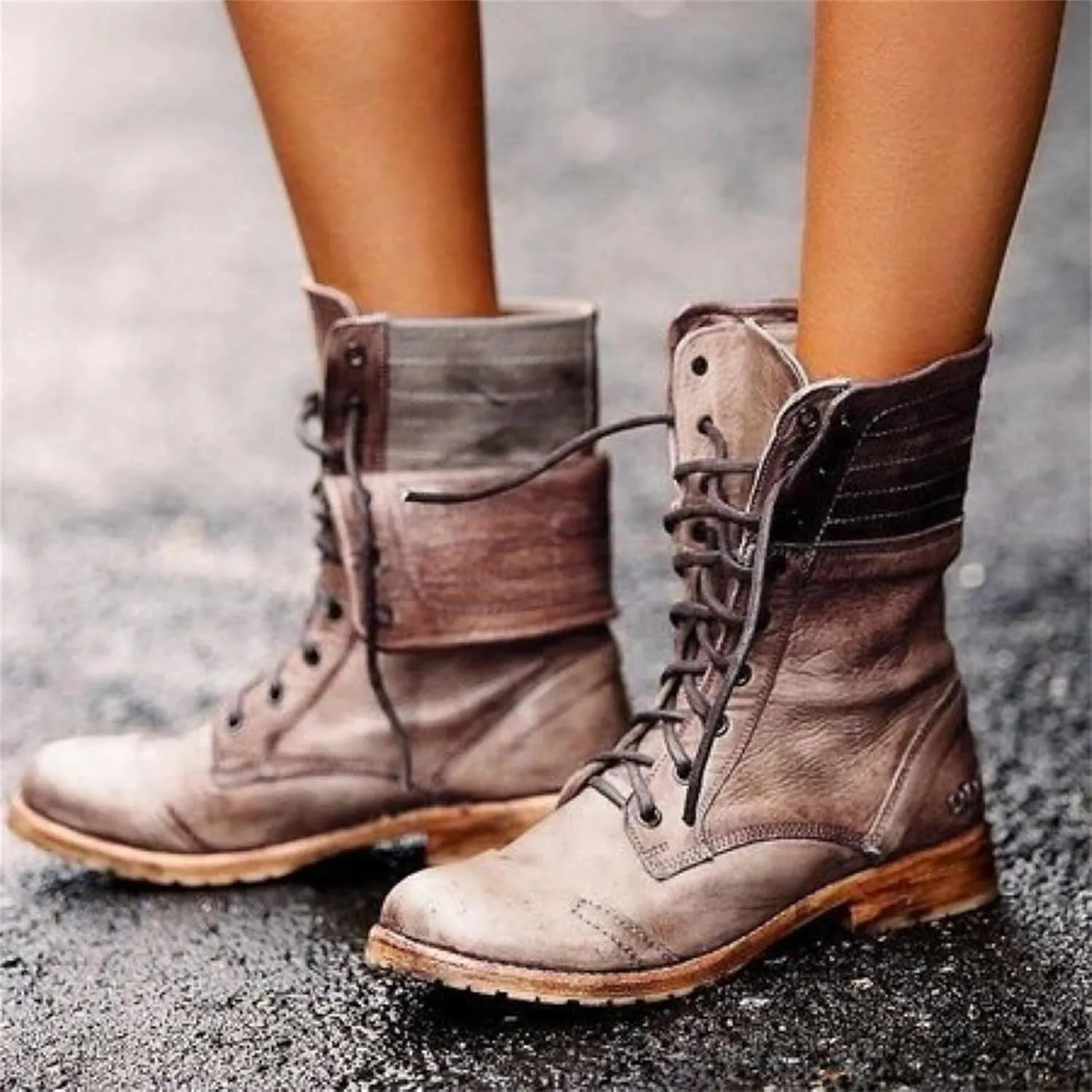 Boots For Women Ankle Booties Western Mid Calf Combat Riding Fashion Winter Boots Low Heel Motorcycle Military Boots