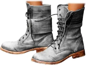 Boots For Women Ankle Booties Western Mid Calf Combat Riding Fashion Winter Boots Low Heel Motorcycle Military Boots