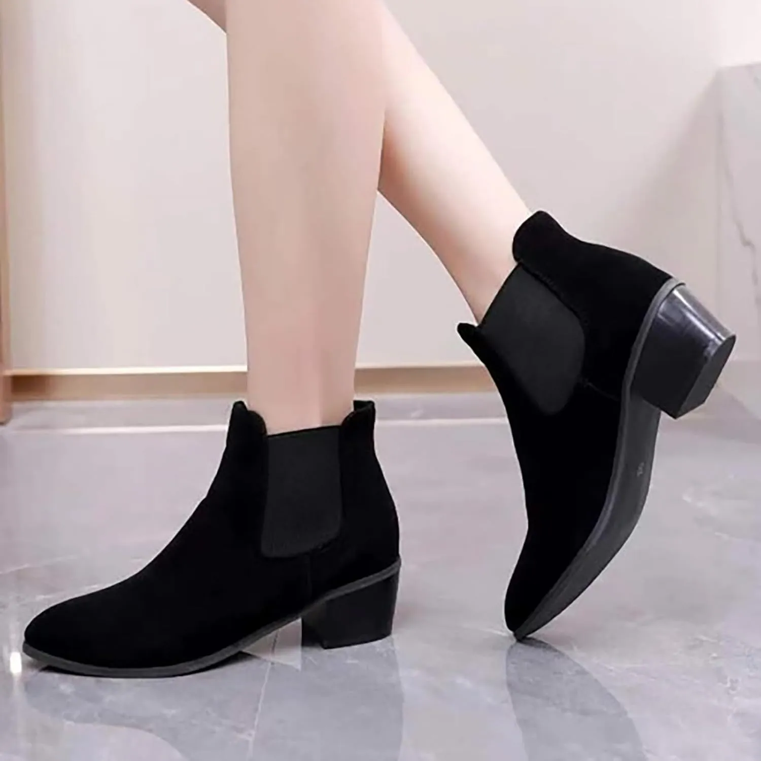 Boots for Women Chelsea Ankle Booties Low Heel Elastic Boots Suede Fashion Slip On Elastic Fall Booties Shoes