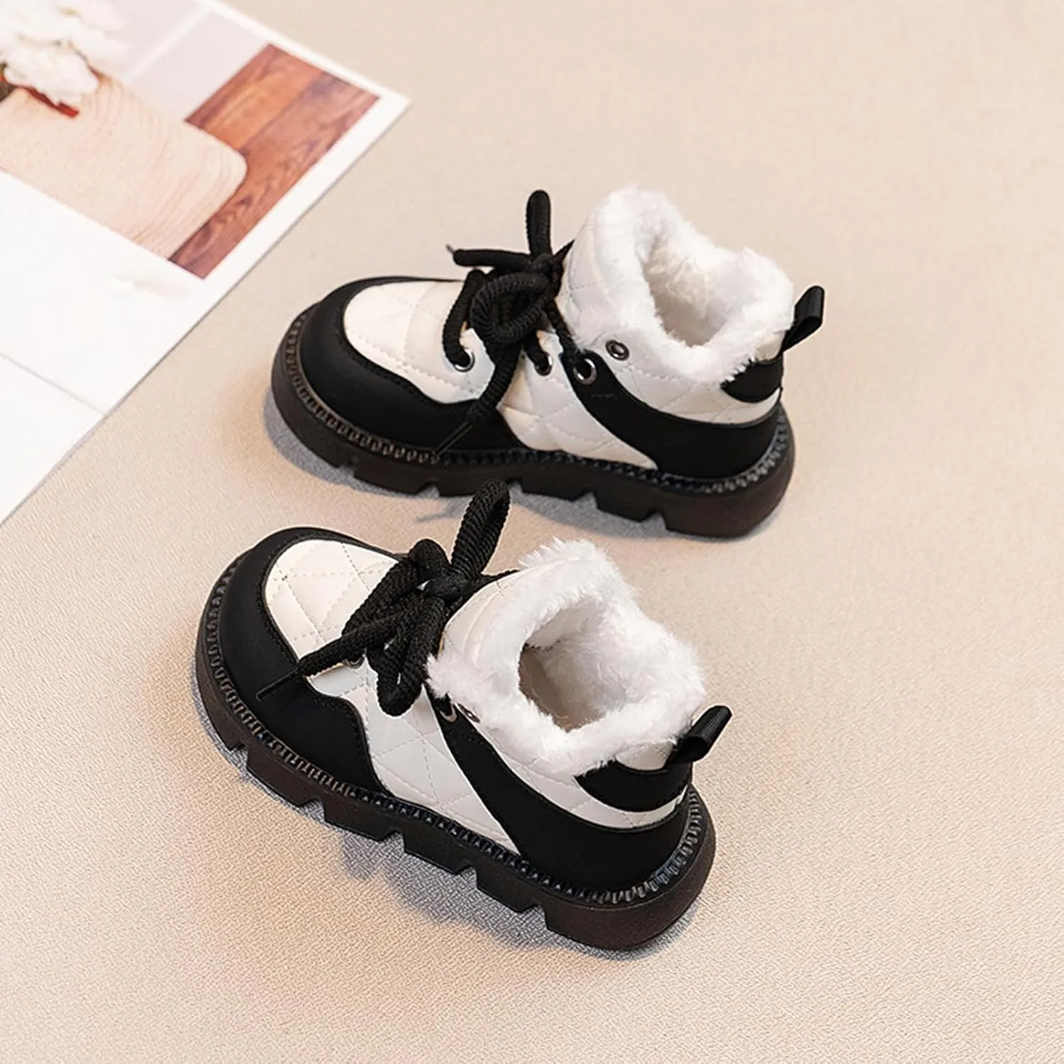 Boys Girls Winter Snow Boots, Warm Fr Lined Toddler Non Slip Water-Proof Ankle Boots Cozy Outdoor Walking Shoes