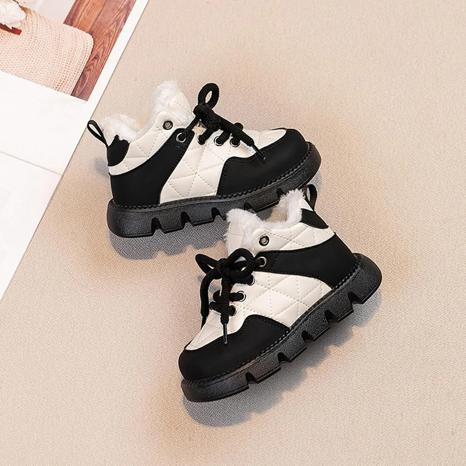 Boys Girls Winter Snow Boots, Warm Fr Lined Toddler Non Slip Water-Proof Ankle Boots Cozy Outdoor Walking Shoes