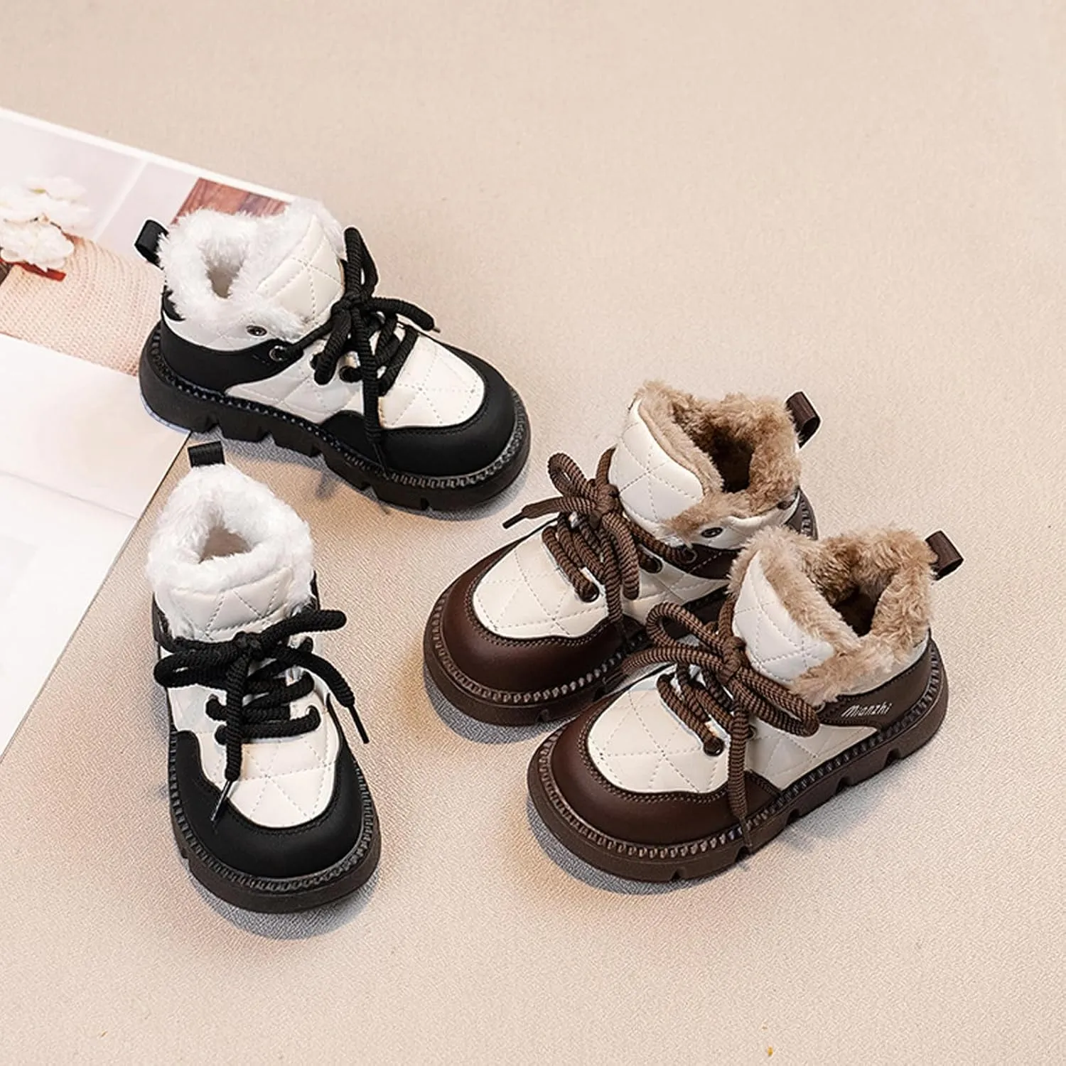 Boys Girls Winter Snow Boots, Warm Fr Lined Toddler Non Slip Water-Proof Ankle Boots Cozy Outdoor Walking Shoes