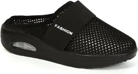 Clogs for Women Summer Air Cushion Platform Mesh Mules Sneaker Sandals Orthopedic Diabetic Slippers Closed Toe Open Back Non Slip Wedge Sandals with Arch-Support