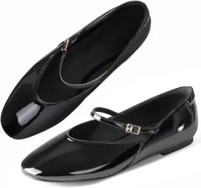 CouieCuies Women's Mary Jane Flats Round Toe Ballet Flats Adjustable Strap Comfortable Business Casual Mary Janes Dress Shoes