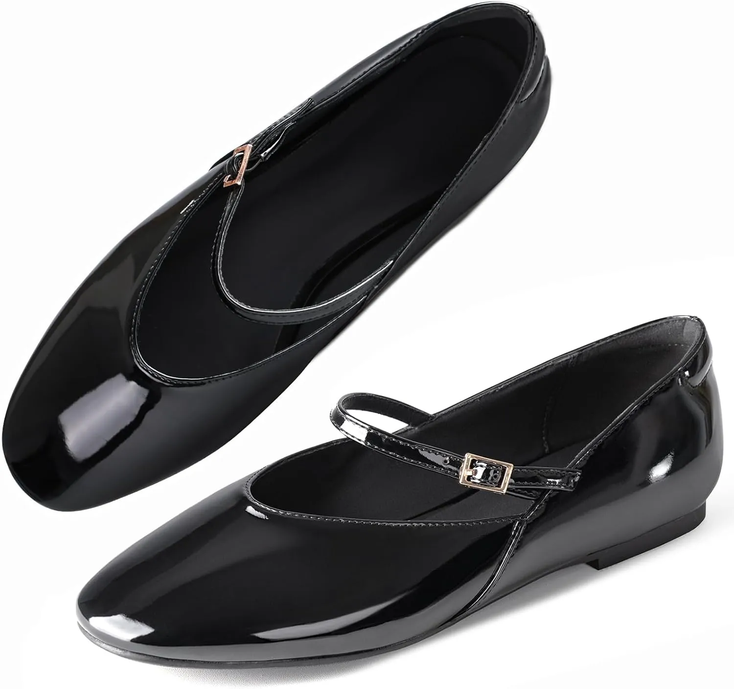 CouieCuies Women's Mary Jane Flats Round Toe Ballet Flats Adjustable Strap Comfortable Business Casual Mary Janes Dress Shoes