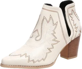 Cowboy Boots for Women Cowgirl Ankle Western Embroidered Stitched Pointed Toe Cutout Chunky Heels Short Booties