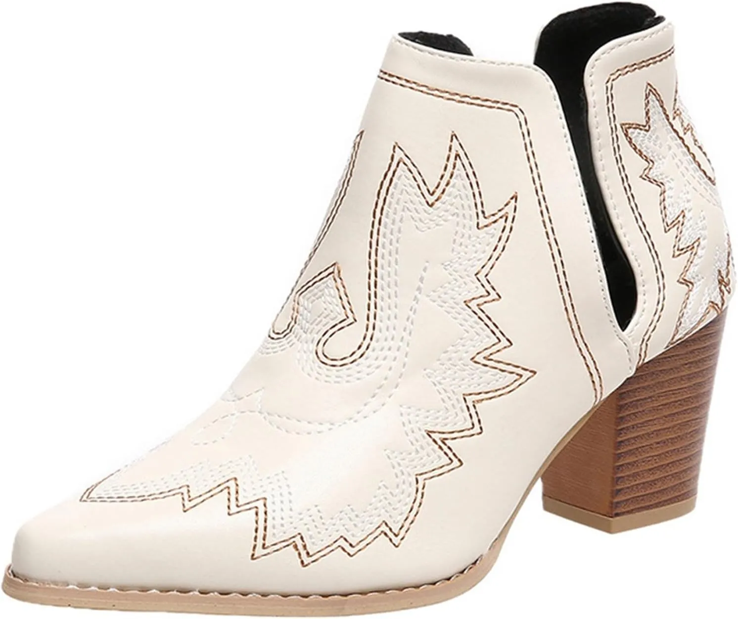 Cowboy Boots for Women Cowgirl Ankle Western Embroidered Stitched Pointed Toe Cutout Chunky Heels Short Booties