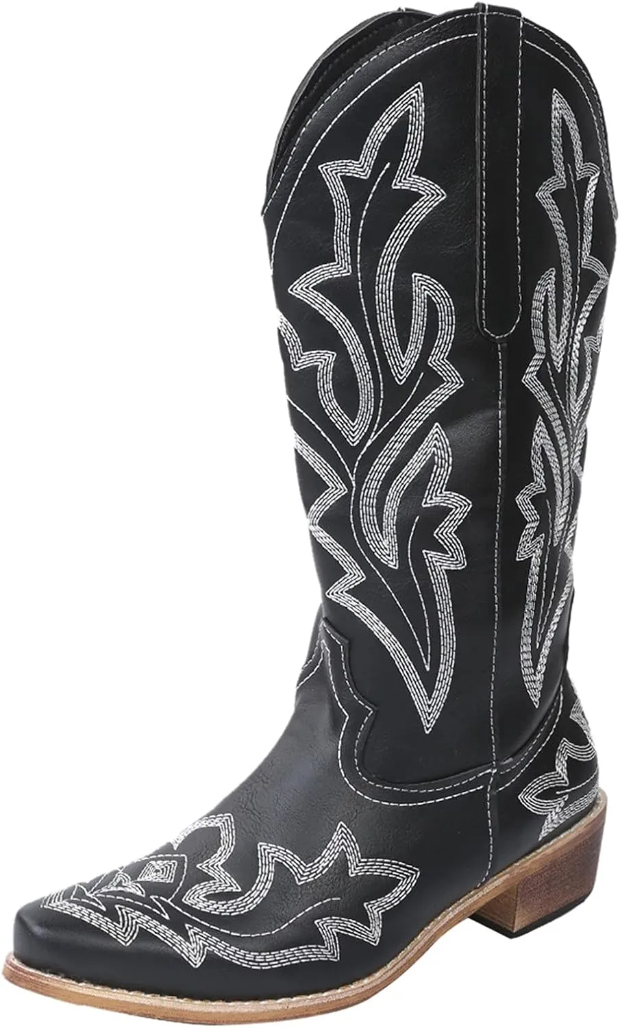 Cowboy Boots for Women Knee High Cowgirl Boots With Classic Embroidered Slip On Pointed Toe Chunky Heel Pull On
