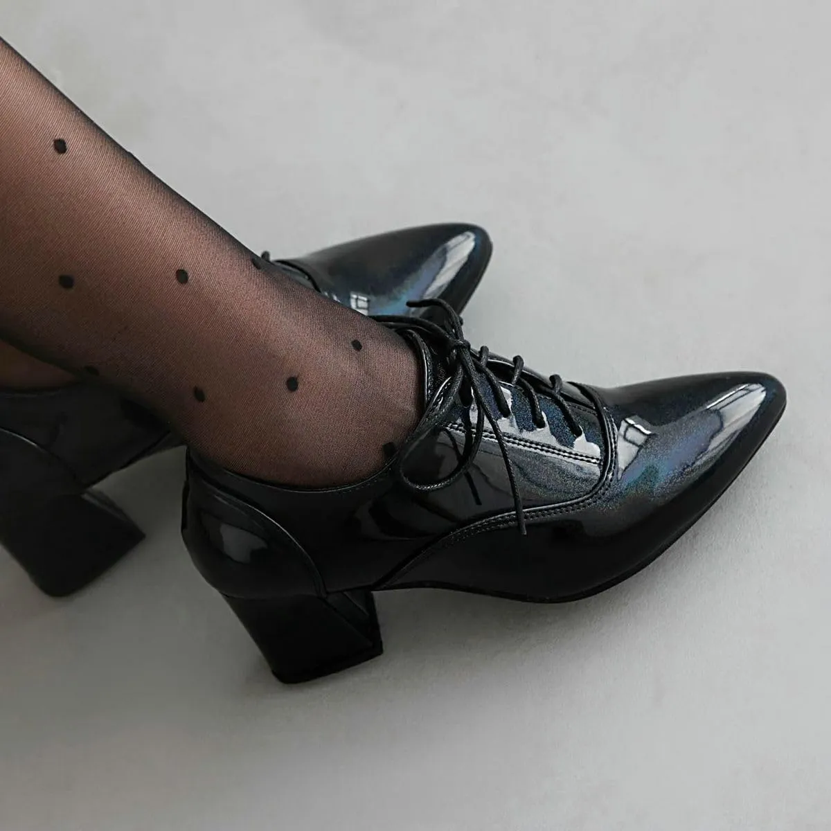 DINTAHA Patent Leather Heeled Oxfords Pointed Toe Oxford Heels Dress Shoes