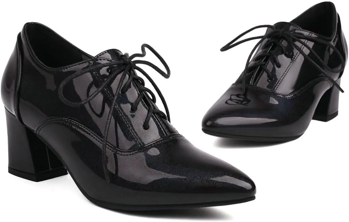 DINTAHA Patent Leather Heeled Oxfords Pointed Toe Oxford Heels Dress Shoes