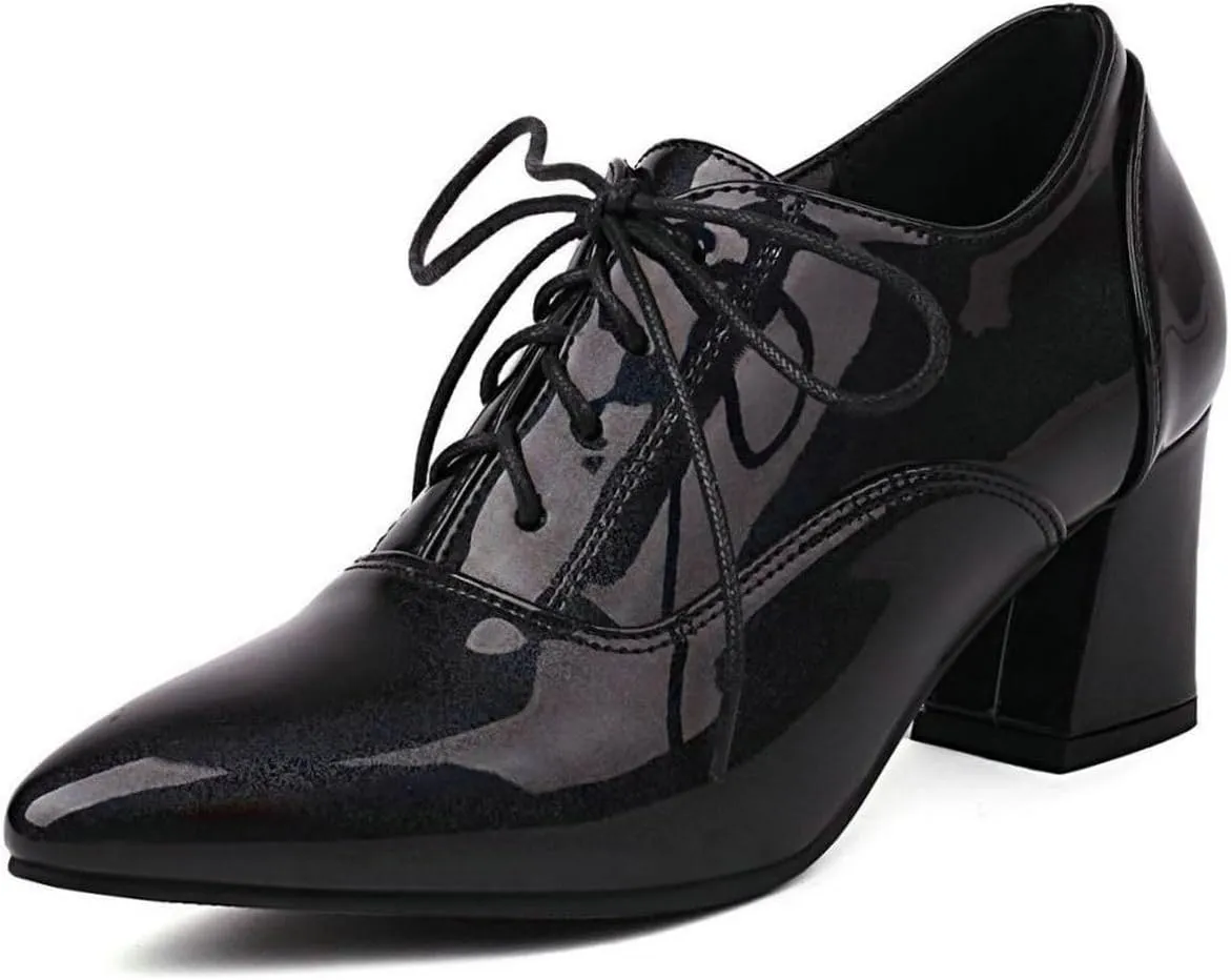 DINTAHA Patent Leather Heeled Oxfords Pointed Toe Oxford Heels Dress Shoes