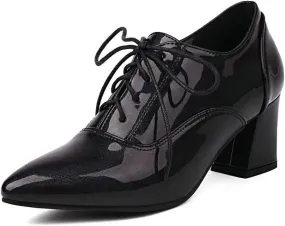 DINTAHA Patent Leather Heeled Oxfords Pointed Toe Oxford Heels Dress Shoes