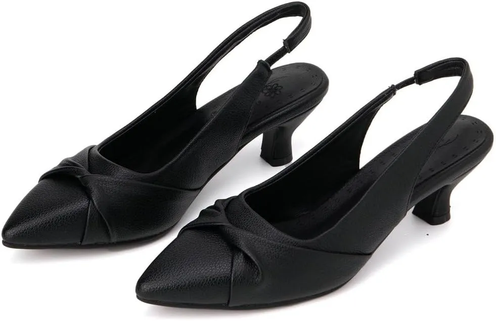 DINTAHA Pointed Toe Slingback Kitten Heels for Women,Low Kitten Heel Pumps Office Dress Shoes