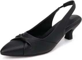 DINTAHA Pointed Toe Slingback Kitten Heels for Women,Low Kitten Heel Pumps Office Dress Shoes