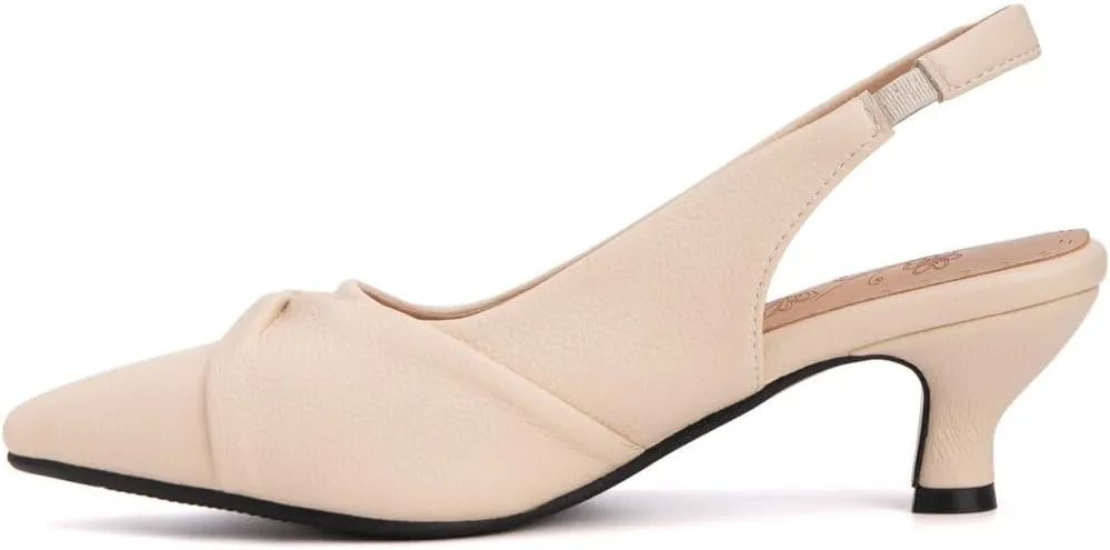 DINTAHA Pointed Toe Slingback Kitten Heels for Women,Low Kitten Heel Pumps Office Dress Shoes