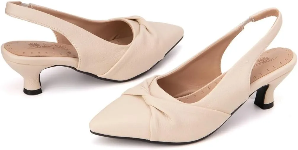DINTAHA Pointed Toe Slingback Kitten Heels for Women,Low Kitten Heel Pumps Office Dress Shoes