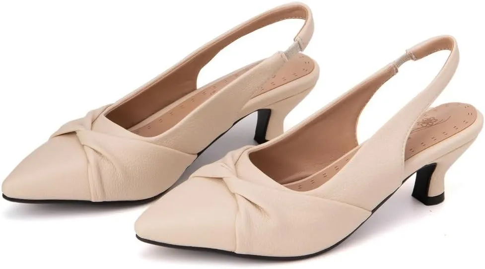 DINTAHA Pointed Toe Slingback Kitten Heels for Women,Low Kitten Heel Pumps Office Dress Shoes