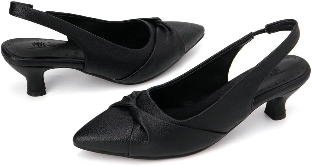 DINTAHA Pointed Toe Slingback Kitten Heels for Women,Low Kitten Heel Pumps Office Dress Shoes