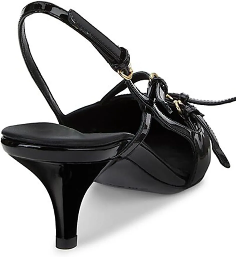 Divanne Slingback Heels for Women, Pointed Toe Kitten Heels Pumps Multi-Buckle Sling Back Shoes Low Heel Sandals Evening Party Wedding Shoes