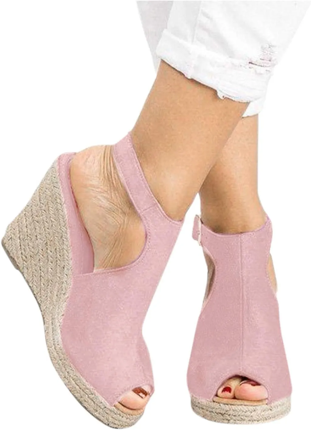 Espadrille Sandals for Women 2024 Summer Platform Sandals Women Ankle Strap Wedge Sandals Walking Shoes Beach Sandal