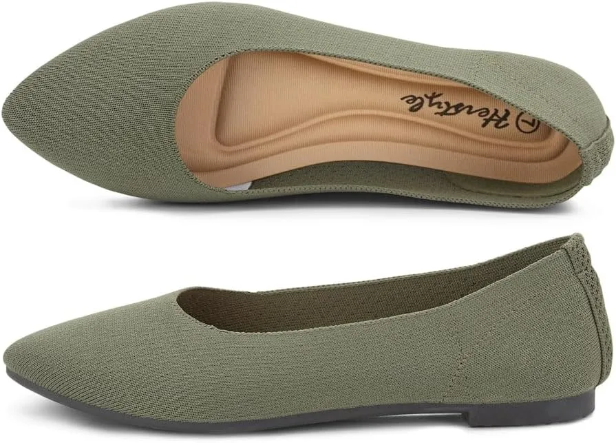 Herstyle Women's Flats  Dressy Pointed Toe Knit Ballet Flat Shoes with Memory Foam | Slip-On, Foldable & Comfortable for Work, Office, Party & Travel (2025 Trend)