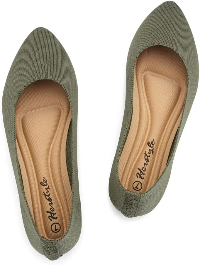 Herstyle Women's Flats  Dressy Pointed Toe Knit Ballet Flat Shoes with Memory Foam | Slip-On, Foldable & Comfortable for Work, Office, Party & Travel (2025 Trend)