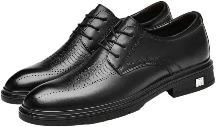 Invisible Height Shoes for Men Men Breathable Dress Shoes Oxford Lace-up Round Toe Men's Prom Wedding Leather New Shoes Non Slip Anti-Slip Low Top Block Heel Business