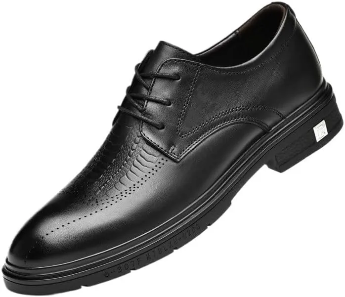 Invisible Height Shoes for Men Men Breathable Dress Shoes Oxford Lace-up Round Toe Men's Prom Wedding Leather New Shoes Non Slip Anti-Slip Low Top Block Heel Business