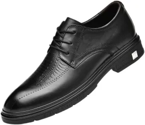 Invisible Height Shoes for Men Men Breathable Dress Shoes Oxford Lace-up Round Toe Men's Prom Wedding Leather New Shoes Non Slip Anti-Slip Low Top Block Heel Business