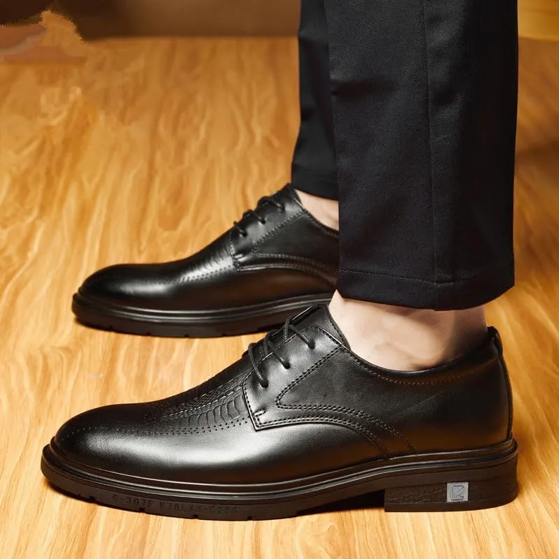 Invisible Height Shoes for Men Men Breathable Dress Shoes Oxford Lace-up Round Toe Men's Prom Wedding Leather New Shoes Non Slip Anti-Slip Low Top Block Heel Business