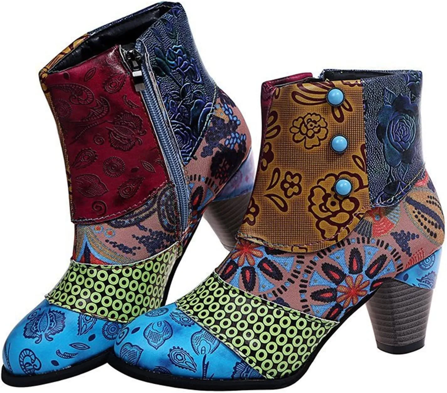 Lausiuoe Ankle Boots For Women Dressy Chunky Heel Vintage Cowgirl Boots Retro Short Wide Width Zipper Western Booties