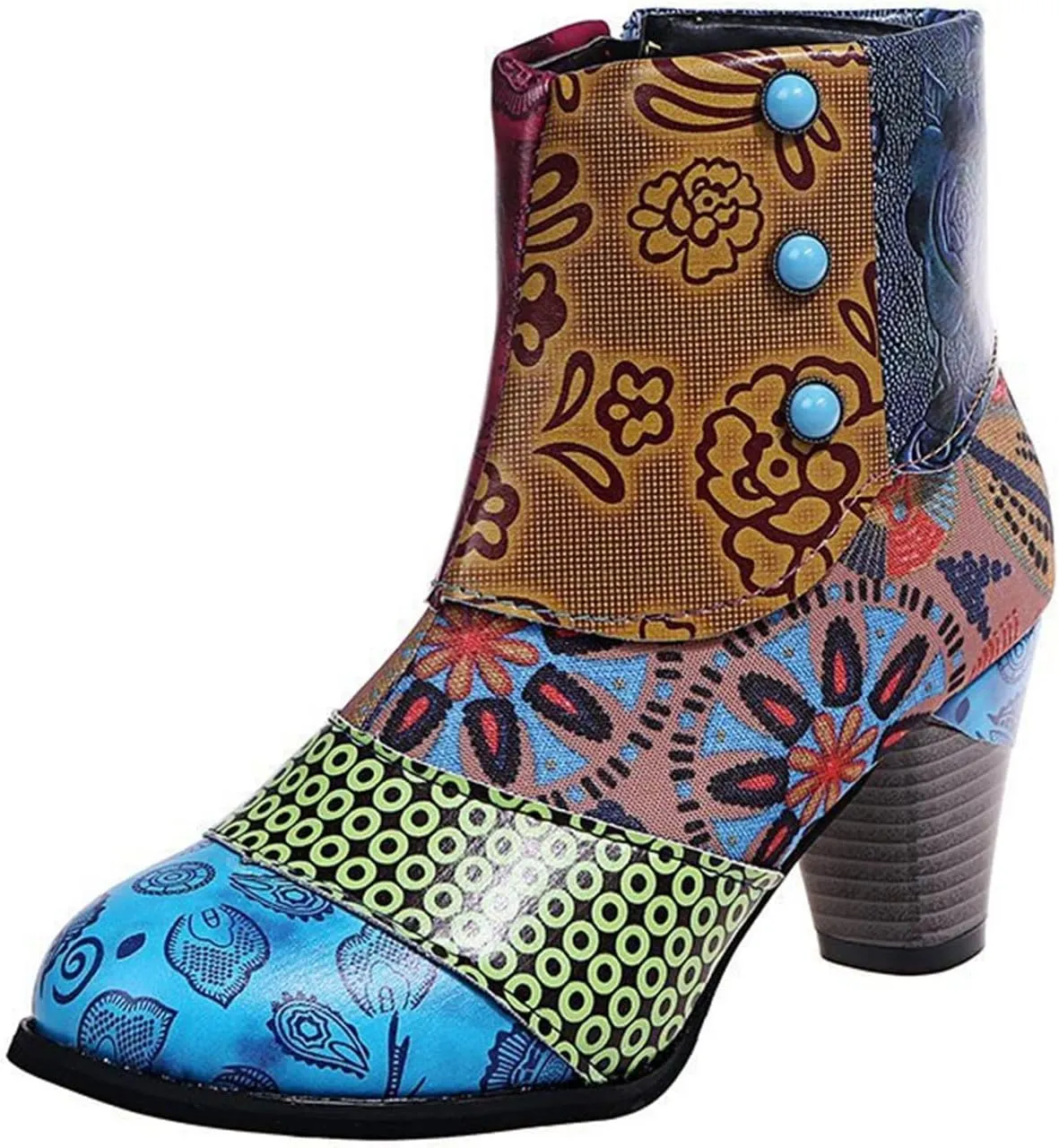Lausiuoe Ankle Boots For Women Dressy Chunky Heel Vintage Cowgirl Boots Retro Short Wide Width Zipper Western Booties