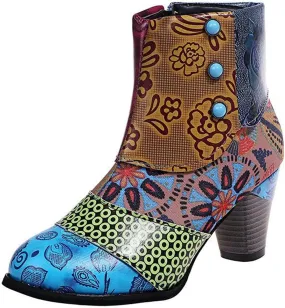 Lausiuoe Ankle Boots For Women Dressy Chunky Heel Vintage Cowgirl Boots Retro Short Wide Width Zipper Western Booties