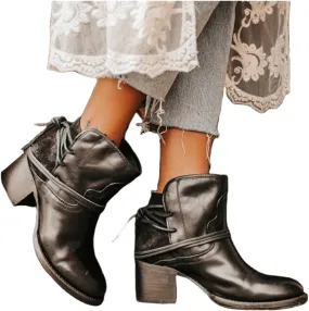 Lausiuoe Booties For Women Low Heel Comfortable Ankle Boots Slip on Chunky Stacked Wide Width Dressy Western Short Boots