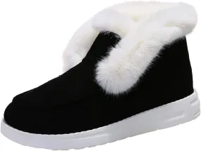 Lausiuoe Boots For Women Ankle Booties Winter Slip On Comfortable Snow Fuzzy Boots Fashion Casual Walking Shoes Loafers