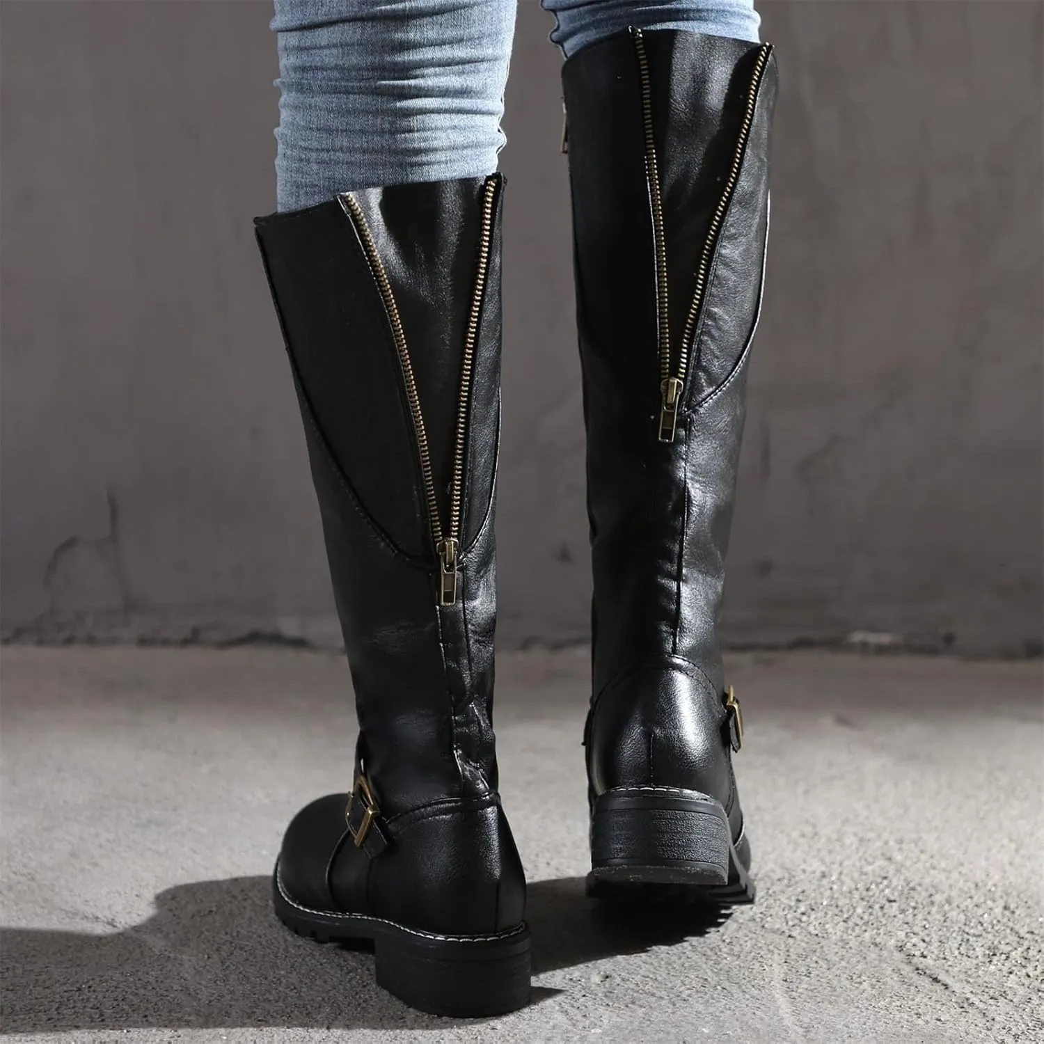 Lausiuoe Boots For Women Knee High Wide Width Cowboy Cowgirl Western Boots Low Heel Wide Calf Fashion Boot Pull-On