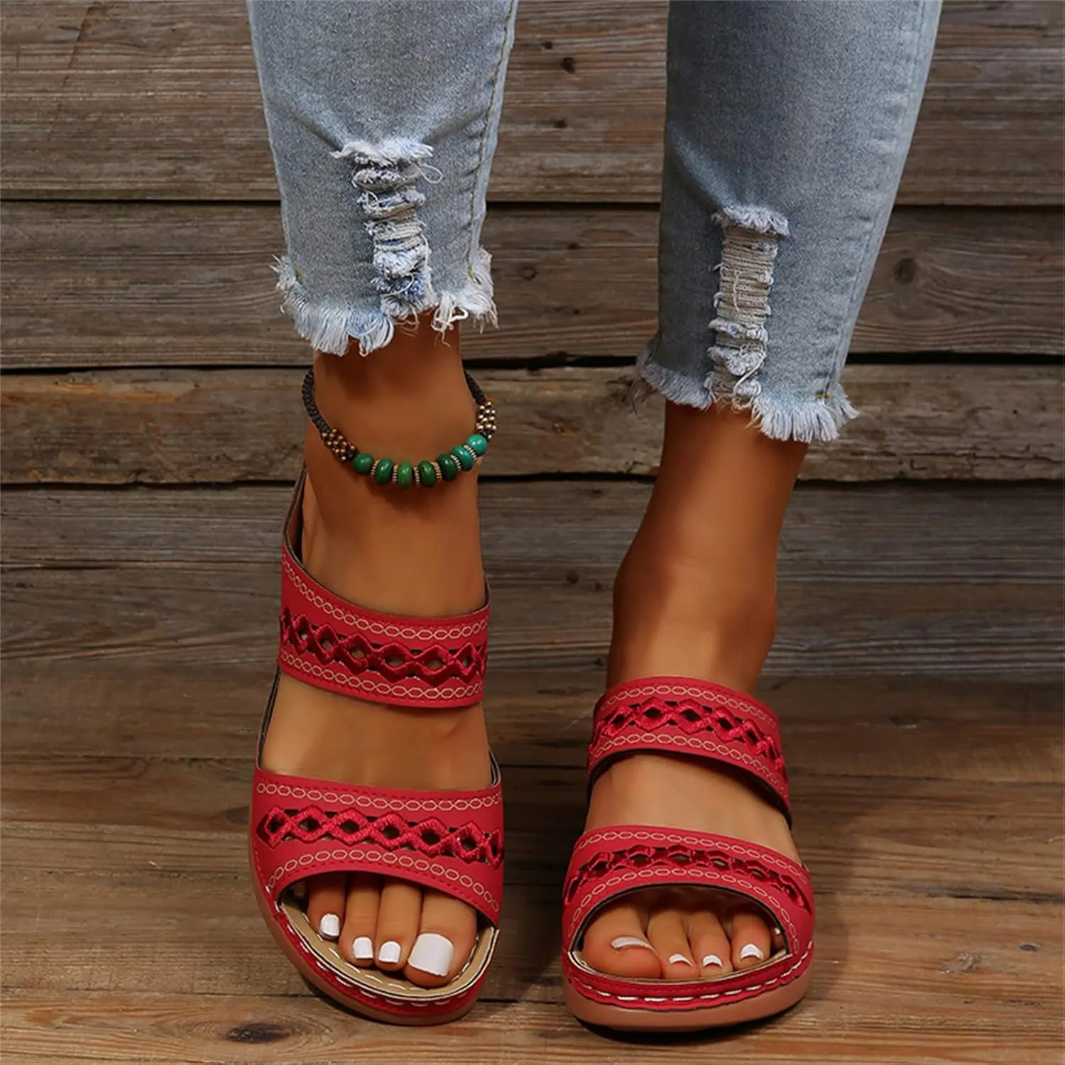Lausiuoe Orthopedic Sandals For Women Dressy Fashion Orthotic Slides Slip On Slipper Flip Flops With Comfortable Arch Support